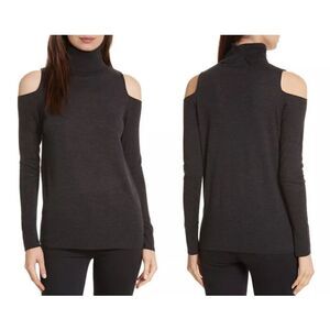 ALLUDE Merino Wool Cold Shoulder Turtleneck Sweater Size L